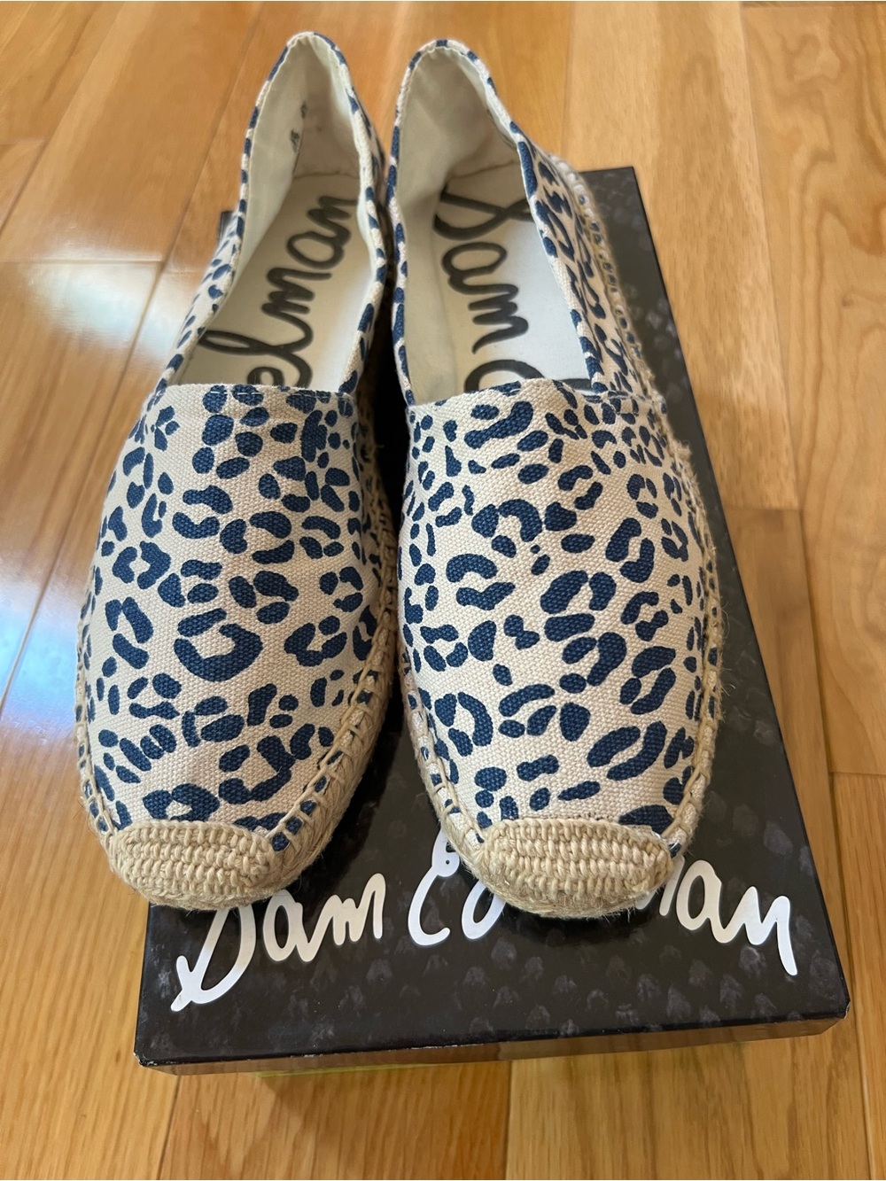 Sam Edelman Blue Leopard-Print Canvas Espadrilles